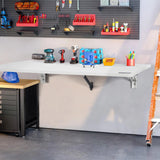 VEVOR Wall Mounted Folding Table, 31.5" x 19.69" Wall Mount Drop Leaf Table, Floating Desk with Iron Bracket, Fold Down Desk for Small Spaces, Home Office, Dining, Laundry Room, Kitchen, Bar, White VEVOR