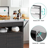 YITAHOME XL Outdoor Kitchen Wicker Island Rolling Cart & Storage Cabinet, Wheels and Stainless Steel Extended Table Top, Side Handle for Patio Kitchen or Bar Cart, Dark Brown YITAHOME