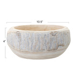 Bloomingville Decorative Hand-Carved Paulownia Wood Bowl, Whitewashed, 10.5 in Diameter, 4.25 in Tall Bloomingville