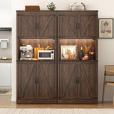 72" Tall Farmhouse Kitchen Pantry Cabinet with LED Light and Power Outlet,Modern Farmhouse Kitchen Storage Cabinet w Load-Bearing Steel Pipe,Barn Doors, Organizer,Food Pantry Cabinets(Rustic Brown) chartustriable