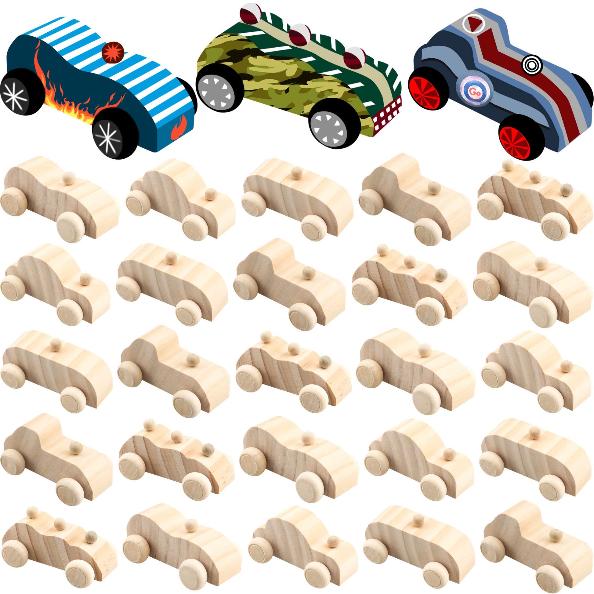 Haconba 30 Pcs Wooden DIY Car Toys Unfinished Wooden Cars Painted Mini Wooden Craft Cars for Students Home Activities DIY Crafts Projects Family Time Handicraft - WoodArtSupply