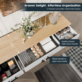 SUNLEI Buffet Cabinet with Storage, Farmhouse Storage Cabinet with 4 Doors and 3 Drawers, Coffee Bar Station Wood Buffet Table with Adjustable Shelf for Living Room, White SUNLEI