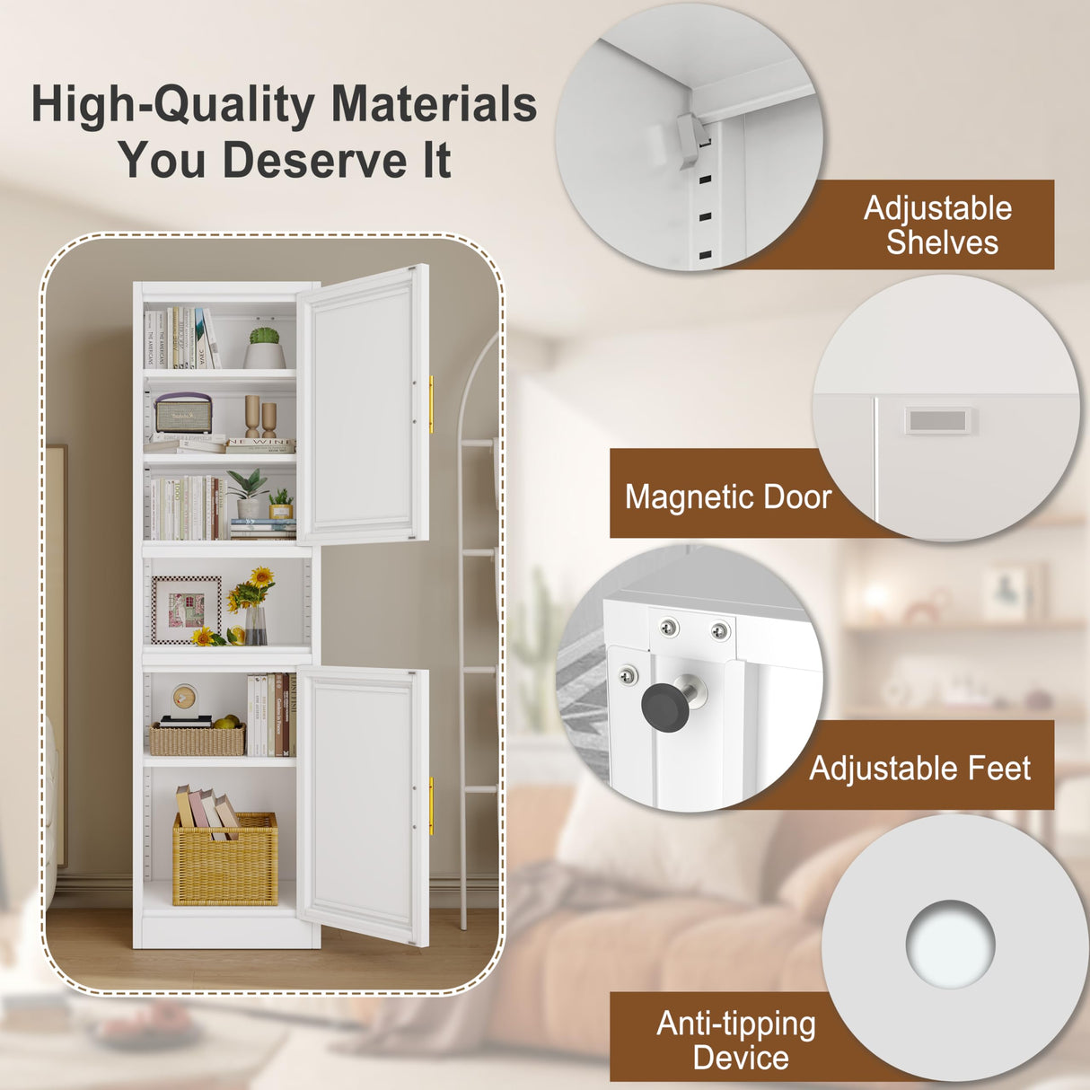 pozdeg Tall Bathroom Storage Cabinet, 67" H Metal Kitchen Pantry Cabinet with 2 Doors and 4 Adjustable Shelves, Space Narrow Bathroom Organizer for Kitchen, Living Room, Home Office pozdeg