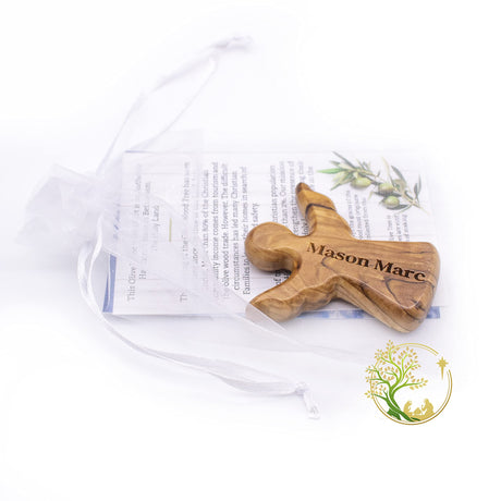 Personalized little Guardian Angel | Tiny Olive wood Pocket or Handheld Angel for protection Religious Gift for kids |Perfect Baptism Favors PHLG