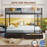 Rolanstar Metal Bunk Bed Full Over Full with USB Charging Station, LED Bunk Bed with 2 Storage Drawers, Bed with Safety Guardrail & Ladders, No Box Spring Needed, Easy Assembly, Black Rolanstar