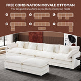 Ihanherry 146" U-Shaped Modern Sofa Modular Sectional Cloud Couch with 2 Ottoman, 6-Seat Chenille Deep Seat Sofa with 6 Pillows for Living Room, Bedroom and Apartment, Beige Ihanherry