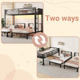 Mirightone Black Triple Bunk Bed Twin XL & Twin Over Twin, Bunk Bed with LED Light & Charging Station, Metal Detachable Bunk Beds for 3 Kids Girls Boys Teens, USB Ports & Outlets Mirightone