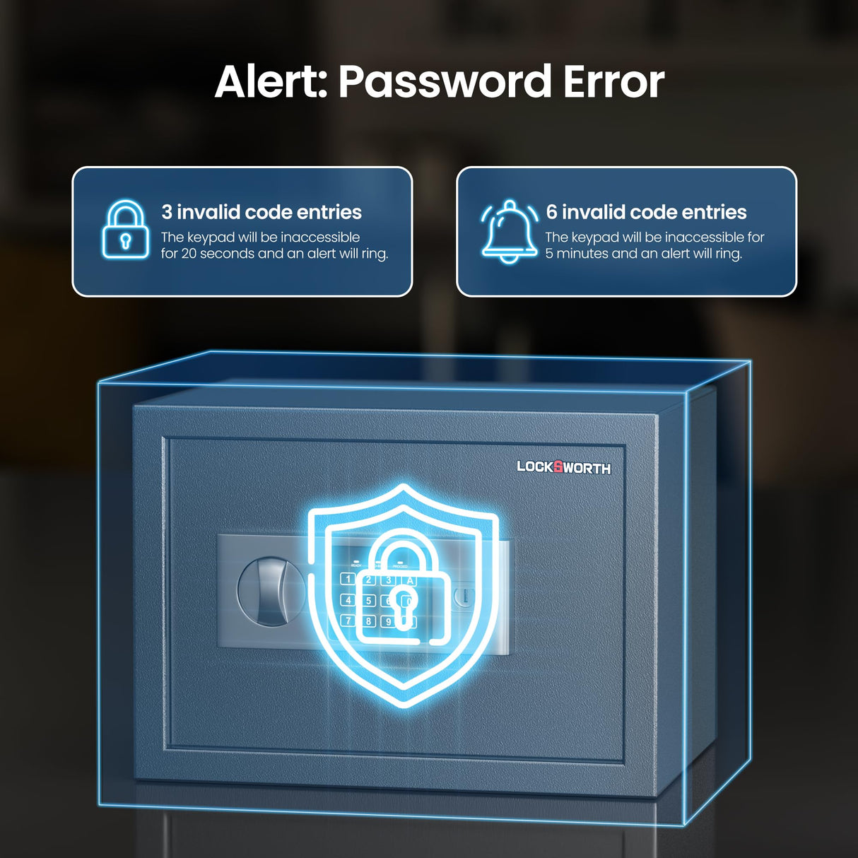 Locksworth Safe for Home, 0.6 Cubic Feet Safety Box, Lock Box for Money, Jewelry, Documents and Guns, Digital Security Safe for Office, Hotel and Personal Use, 13.8"W x 9.8"D x 9.8"H Locksworth