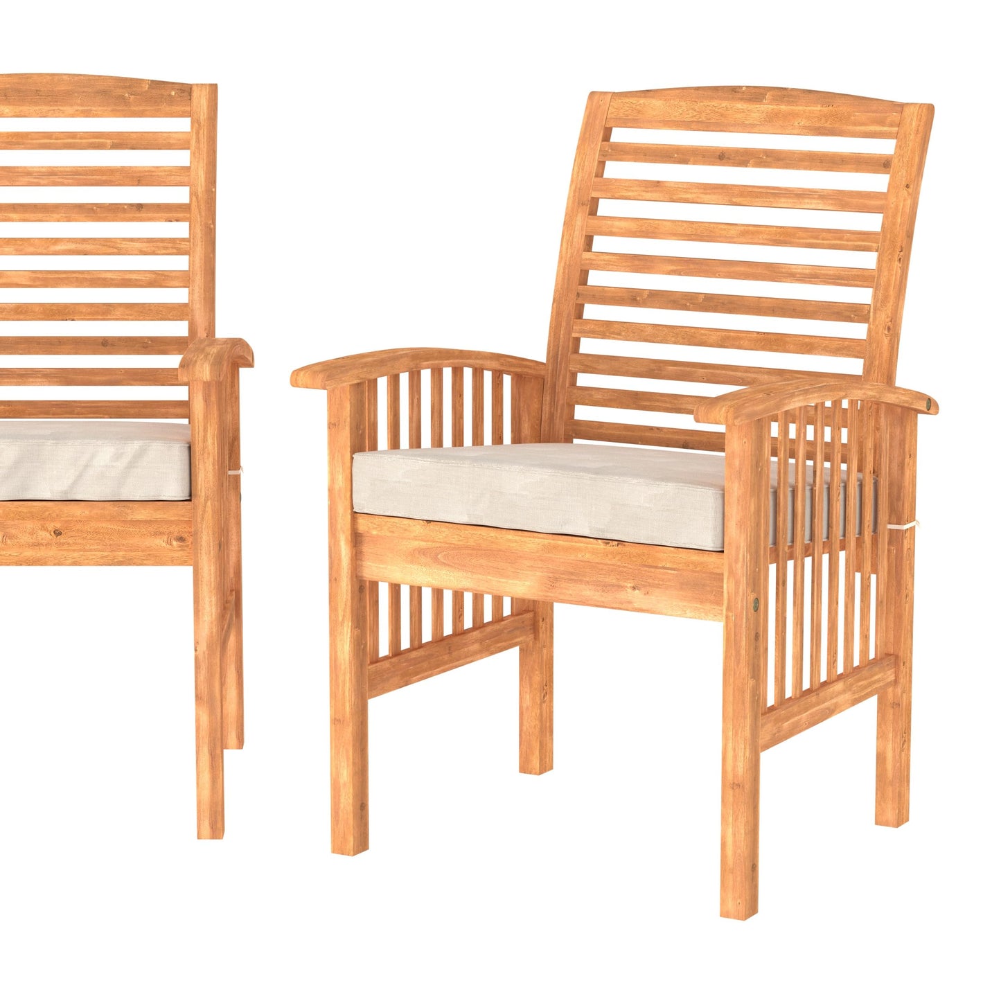 Walker Edison Rendezvous Modern 2 Piece Solid Acacia Wood Slat Back Outdoor Dining Chairs, Set of 2, Brown - WoodArtSupply