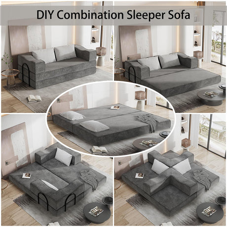 Folding Sofa Bed - 80" Convertible Couch Bed with 2 Pillows, Fold Out Couch, Foam Spring Floor Mattress, Futon Couch, King Size Bed Mattress for Living Room/Dorm/Guest Room/Home Office (Gray, 80") CAPCAEK
