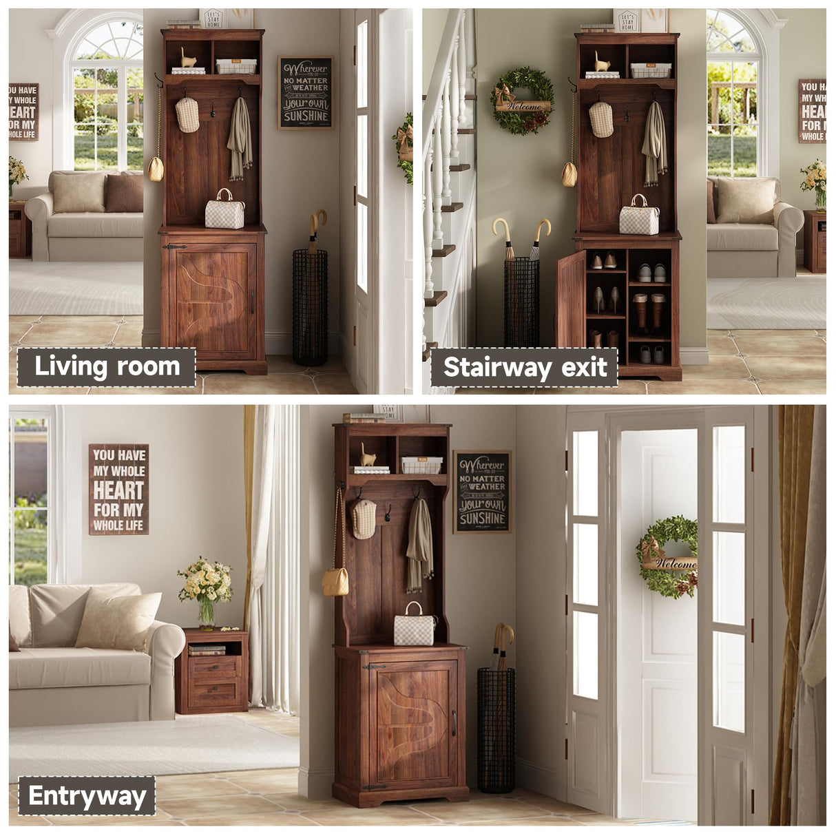 Maupvit Farmhouse Narrow Coat Rack with Shoe Storage, 6 Shoe Cubbies & 5 Coat Hooks, Entryway Furniture with Hall Tree, Ideal for hallways, Living Rooms and Mudrooms Maupvit