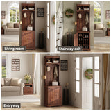 Maupvit Farmhouse Narrow Coat Rack with Shoe Storage, 6 Shoe Cubbies & 5 Coat Hooks, Entryway Furniture with Hall Tree, Ideal for hallways, Living Rooms and Mudrooms Maupvit