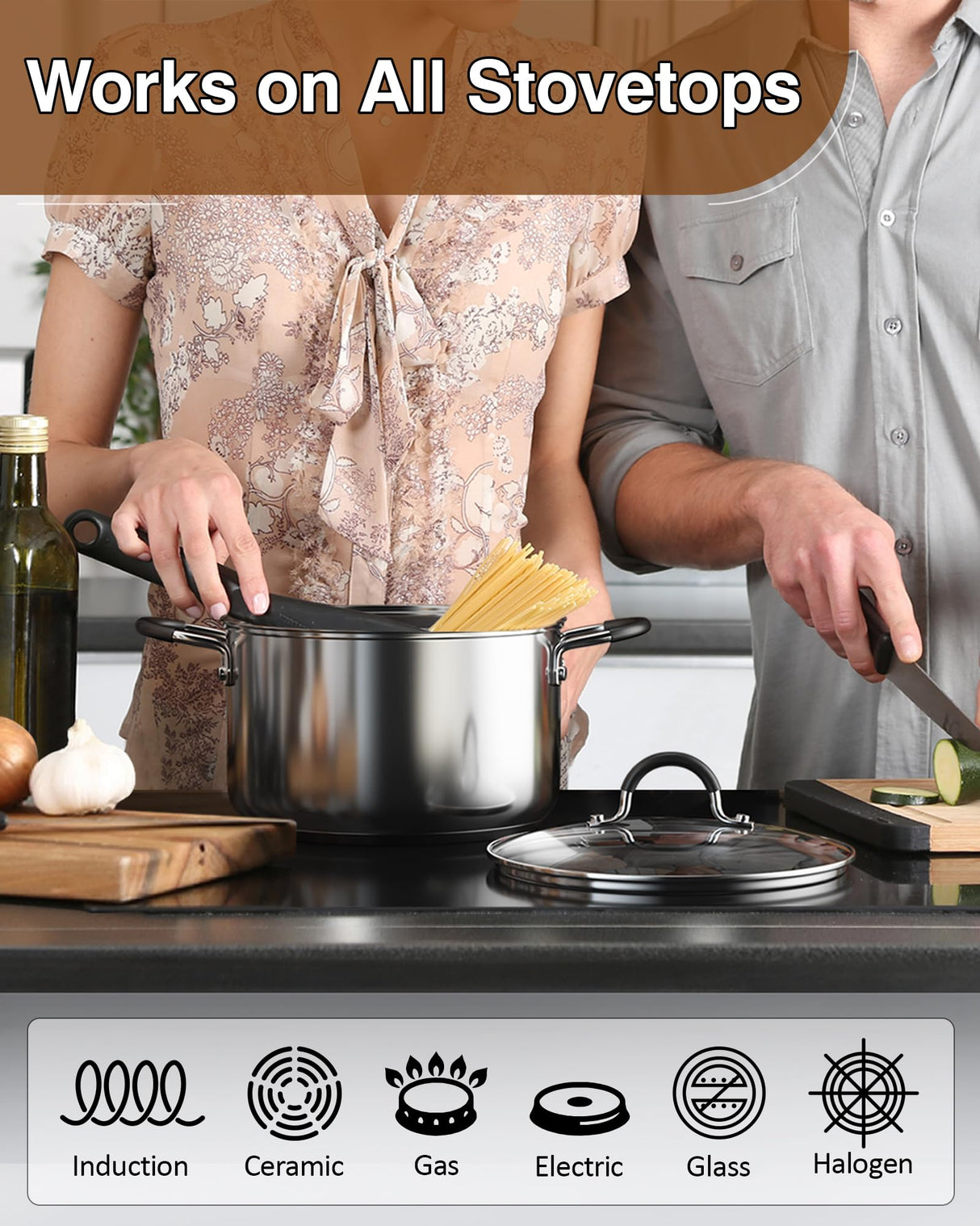 Cook N Home Stainless Steel Cookware Sets 10-Piece, Pots and Pans Kitchen Cooking Set with Stay-Cool Handles, Dishwasher Safe, Silver Cook N Home