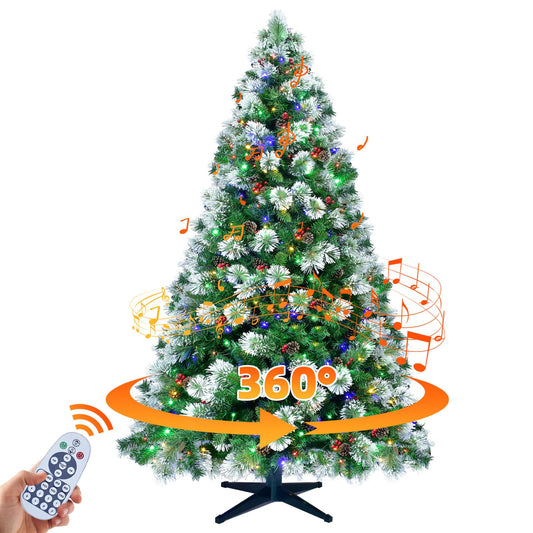 Rotatable Christmas Tree with Music 7.5FT - Includes Rotating Metal Stand with Music Function, Remote Controller and Adapter, Mixed 360 Degree Rotation, 8 Modes Color 380 LEDs for Indoor