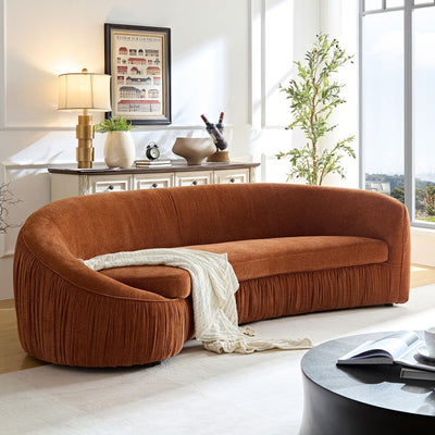 92'' Modern Elegant Curved Sofa, 4 Seater Irregular Curved Sofa Arms Chenille Fabric Deep Seat, Tight Curve Back Velvet Cloud Sofas for Living Room Apartment Office (Orange)