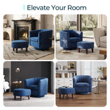 LINSY Swivel Accent Chair, Velvet Small Barrel Chair with Ottoman, 360 Degree Swivel Armchair for Living Room Bedroom Nursery Office, Blue LINSY