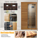 Infrared Home Sauna Room 1 Person Mini Infrared Sauna 1050W Dry Saunas for Home Red Cedar Wooden Indoor Sauna Spa with 6 Low EMF Heaters, Bluetooth Speakers, LED Reading Lamp, Tempered Glass SALUSHEAT