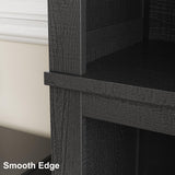 SLEKVERSA 71" Farmhouse Bookcase w/Adjustable Shelves & 31.5" Width, 5 Tier Tall Bookshelf with Wooden Legs, Rustic Vintage Book Shelf for Living Room Office Library (Black) SLEKVERSA