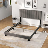 Giantex Modern Upholstered Queen Size Bed Frame with Linen Headboard and Solid Wood Legs Giantex