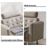 RXRRXY 72'' Top-Grain Loveseat Leather Sofa Couch, Modern Genuine Leather Love Seat Sofa Couch with Sofa Pillows and Classic Button Tufted Design for Living Room, Bedroom, Apartment (Beige) RXRRXY