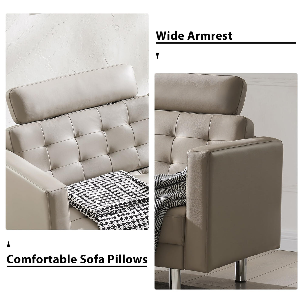 SZLIZCCC 72'' Top Grain Genuine Sofa Couch, Upholstered Cow Leather loveseat Sofas Modern Leather Couch Tufted Sofa with Metal Legs & Wide Backrest, Two Seater Couch for Bedroom,Apartment (Beige) SZLIZCCC