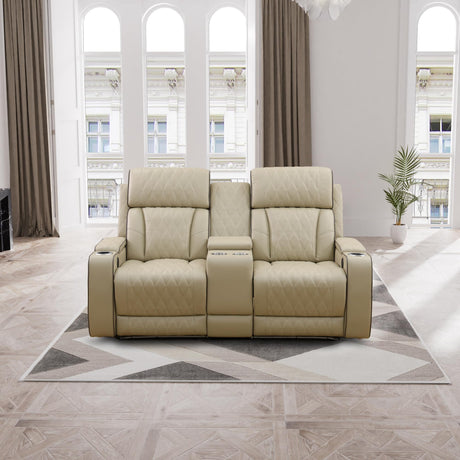 Ocstta Power Recliner Sofa Set with LED, Breathing Leather Living Room Furniture, Leather Couches Reclining Sofa with Cup Holders/Storage/USB Ports (3 Piece Living Room Set, Khaki) Ocstta