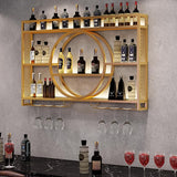 AKOGG Wine Rack Wall Mounted With LED Light ＆ Wine Glass Holder,Iron Bar Liquor Shelf,Floating Wall Wine Shelves,Liquor Bottle Display Shelf,Wine Glass Storage Racks,For Kitchen Wine Cellar,Gold/Black AKOGG