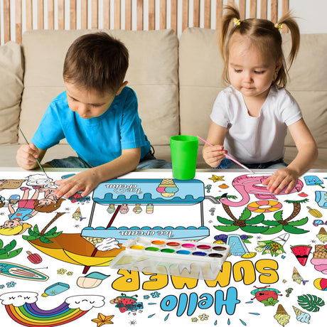 OHOME Summer Giant Coloring Poster/Tablecloth - Summer Decorations - 30 x 72 Inches Jumbo Paper Coloring Banner - Kids Crafts Gifts Toys Games Ice Cream Party Decorations - Arts Crafts Supplies OHOME