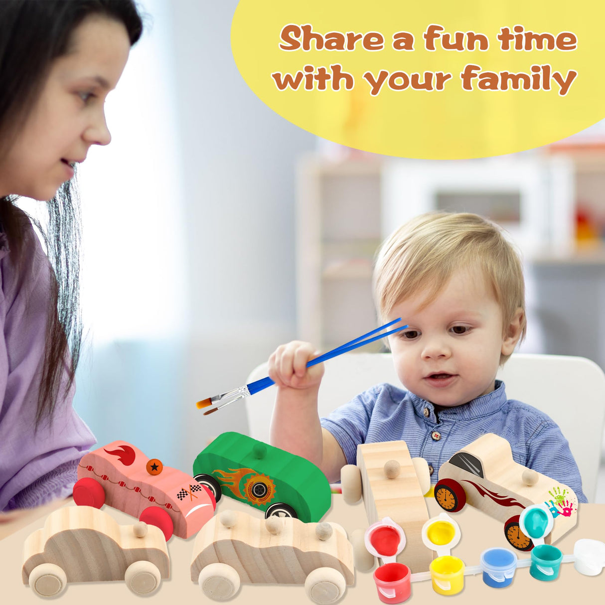 Feradny 42 Pcs Unfinished Wooden Cars Include 18 Wood DIY Car Toys Wood Car Crafts Painting with 24 Painting Tools for Kids Home Activities Arts Crafts Projects Easy Woodworking Party Favors Feradny