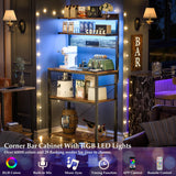 Aheaplus Rustic Brown Bakers Rack with Power Outlet & LED Lights, 5-Tier Kitchen Storage Shelf Aheaplus