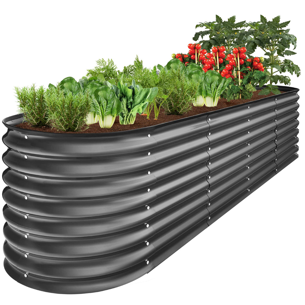 Best Choice Products 8x2x2ft Metal Raised Garden Bed, Oval Outdoor Deep Root Planter Box for Vegetables, Herbs w/ 4 Support Bars, 215 Gal Capacity - Charcoal Best Choice Products
