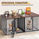 FKLUG Dog Crate Furniture for 2 Dogs, Corner Heavy Duty Double Dog Kennel Furniture with Divider, Indoor Wooden Dogs Crate Large Breed (Black) FKLUG