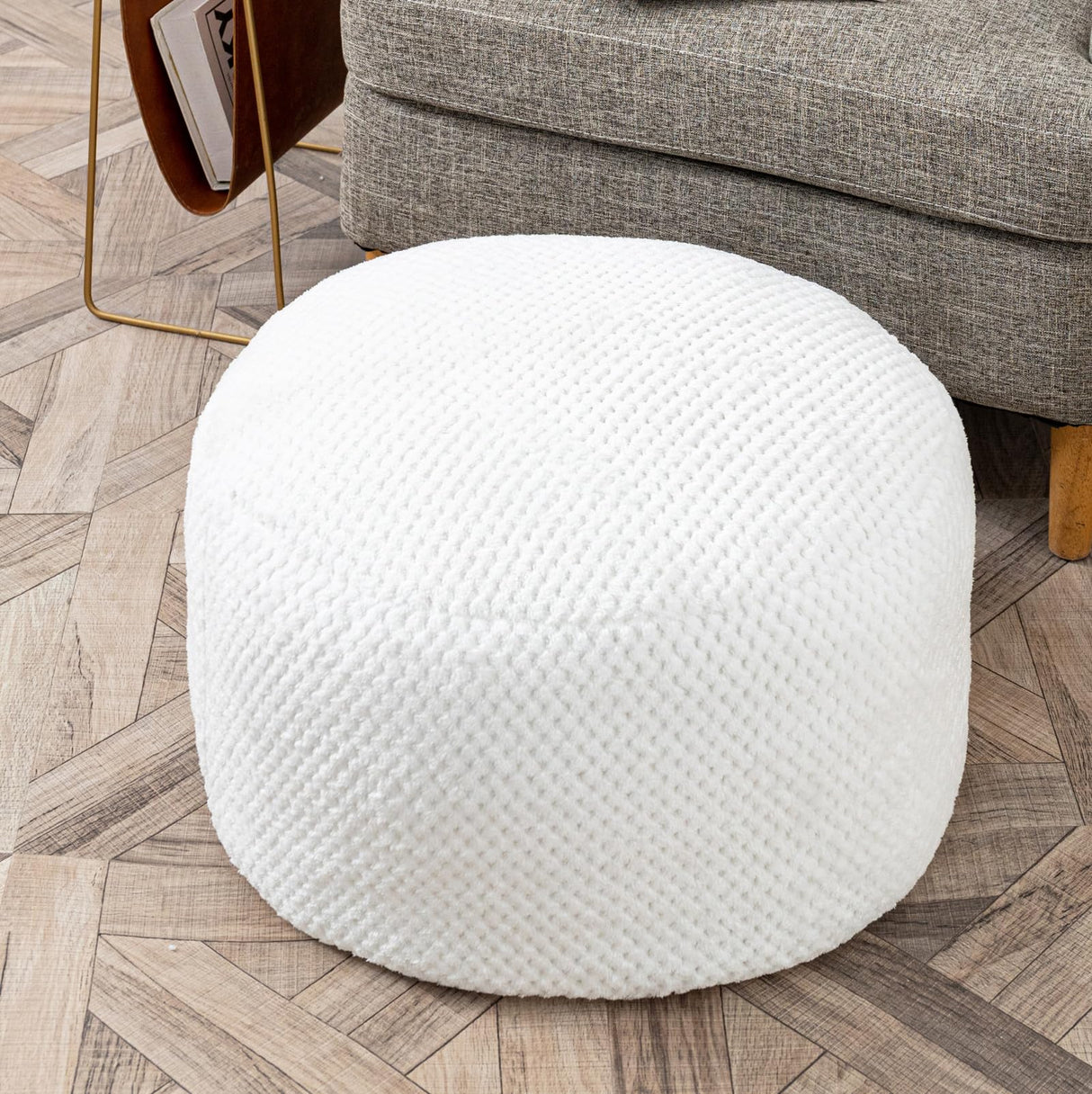 Asuprui Pouf Ottoman Unstuffed Pouf Ottoman Foot Rest No Filler Floor Pouf Soft Foot Stool 20x20x12 Inches Fuzzy Chair Floor Chair Foot Rest with Storage for Living Room Bedroom White Pouf Cover Asuprui