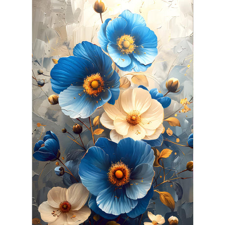 GDYEEH DIY 5D White and Blue Flowers Diamond Art Kits, Round Full Drill Poppies Diamond Painting Picture, Fantasy Painting by Numbers Art Kits for Adults Beginners Home Wall Decor 12x16 inch GDYEEH