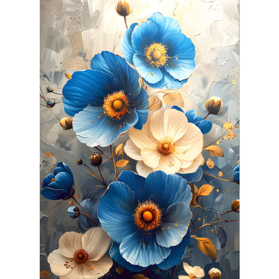 GDYEEH DIY 5D White and Blue Flowers Diamond Art Kits, Round Full Drill Poppies Diamond Painting Picture, Fantasy Painting by Numbers Art Kits for Adults Beginners Home Wall Decor 12x16 inch