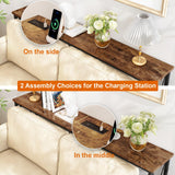 SUPERJARE 70 Inch Console Table with Outlet, Extra Long Entryway Table with Metal Frame and X-Shaped Design, Narrow Sofa Table for Living Room and Hallway - Rustic Brown SUPERJARE