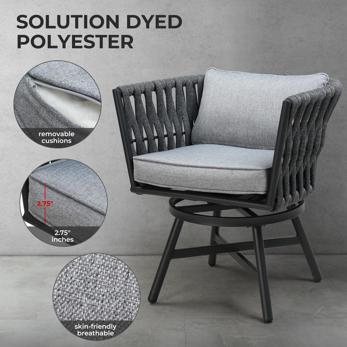 Grand patio 11-Piece Outdoor Dining Set for 10, Patio Dining Furniture Set for 10 Swivel Rope Wicker Chairs & 1 Extendable Rectangular Dining Table, Dark Grey Grand patio