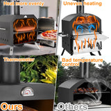 15’’ Outdoor Pizza Oven Wood Fired Pizza Oven Portable Patio Ovens Included Pizza Stone, Pizza Peel, Fold-up Legs, Cover Cooking Rack for Camping Backyard BBQ Polar Aurora