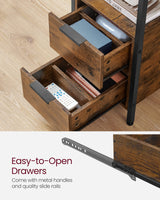 VASAGLE Side Table with Charging Station, Narrow End Table with 2 Drawers, Slim Nightstand and Bedside Table with Storage, for Small Spaces, Rustic Brown + Black VASAGLE