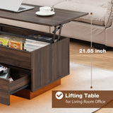 HOMMPA Modern Lift Top Coffee Table with Storage for Living Room, LED Coffee Table, Wooden Lift Table Top Dining Table with 2 Drawers Hidden Compartment & Metal Frame, Walnut HOMMPA
