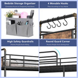 Jocoevol Metal Bunk Bed Twin Over Twin, Industrial Bunkbeds Heavy Duty Bed with Safety Guard Rails and Space-Saving Design, Steel Bed for School, Bedroom (Vintage Brown) Jocoevol