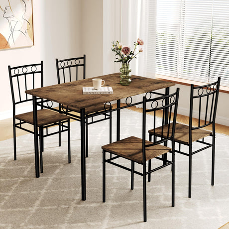 AMICLIBER Dining Table Set for 4, 5-Piece Kitchen Table and Chairs, Rectangular Dining Room Table Set with 4 Chairs, Space-Saving Kitchen Table Set for Small Space,Dinette,Apartment,Retro Brown AMICLIBER