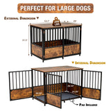 KOOPRO 43.7" Inch Dog Crate Furniture with Cushion for Large Dogs, Wooden Heavy Duty Dog Kennel with Double Doors Indoor, Decorative Pet House Dog Cage Side End Table, Rustic Brown KOOPRO