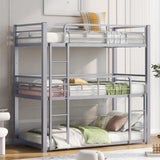 Merax Twin Over Twin Over Twin Metal Bunk Bed, Triple Bunk Bed for Teens, Adults, Girls, Boys, No Box Spring Needed, Silver Merax