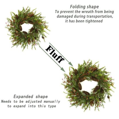 AMF0RESJ 22 inch Artificial Christmas Wreath Winter Wreath with Big pinecones,Pine Needles for Indoor Outdoor Farmhouse Home Wall Window Festival Wedding Decor