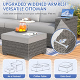 ABCASA Patio Furniture Set with Fire Pit Table, 44'' 60,000 BTU Flame Comfortable 10 Pieces Wicker Rattan Outdoor Furniture Set w/Soft Cushion, Patio Conversation Sets for Porch,Deck,Poolside,Grey ABCASA