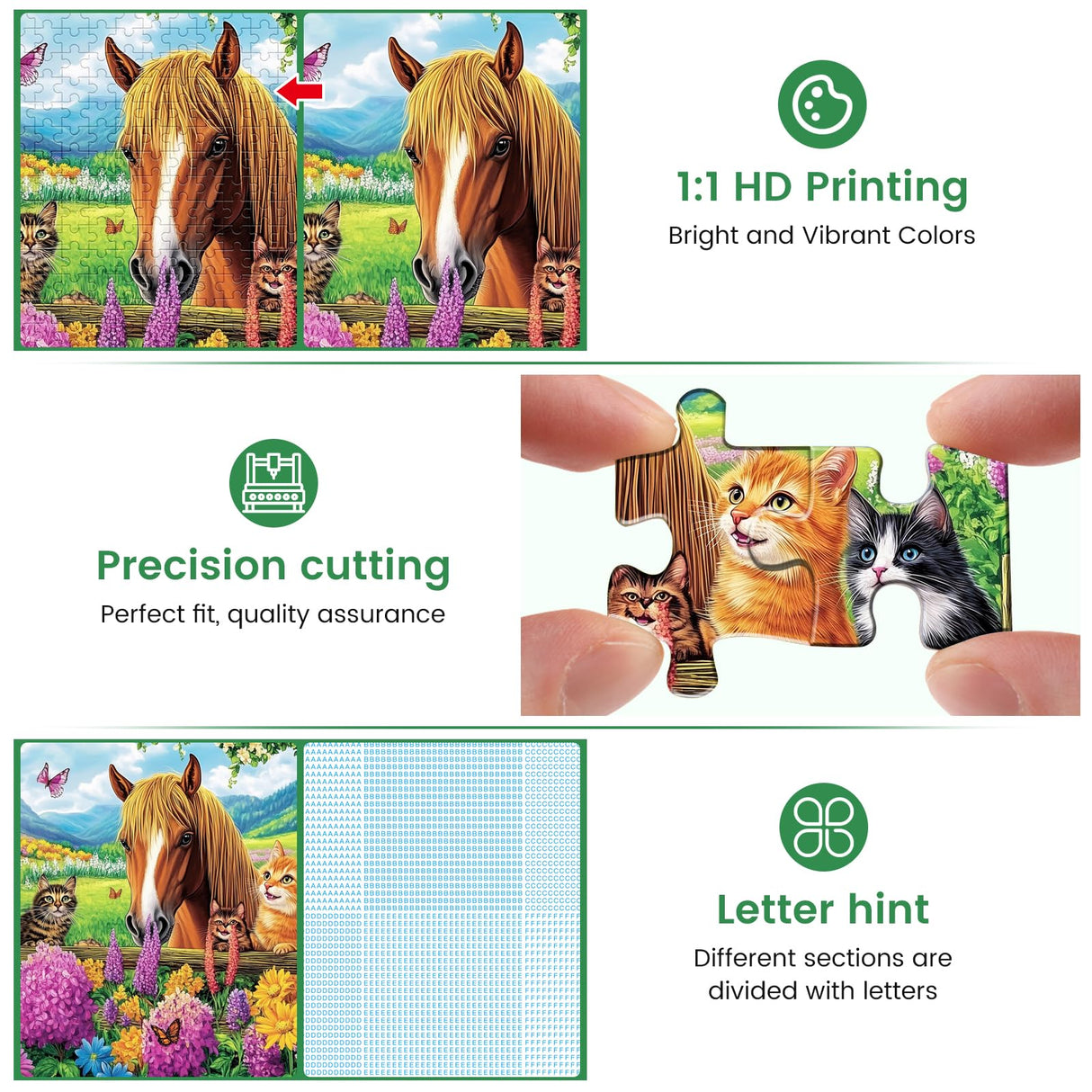 500 Piece Puzzle for Adults- Cats and Horses Puzzle| Recycled Paper Farm Jigsaw Puzzles 500 Pieces | Challenging Family Activity Great Gift Idea for Family Friends | Hard Puzzle Size 20.5X 15 inches Edsjegn