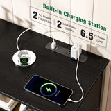 Furologee 55" LED TV Stand for Bedroom with Power Outlets, Entertainment Center with 6 Fabric Drawers for 50/55/60 inch TVs, Dresser TV Stand Long Console Media Table for Living Room, PU Black Furologee