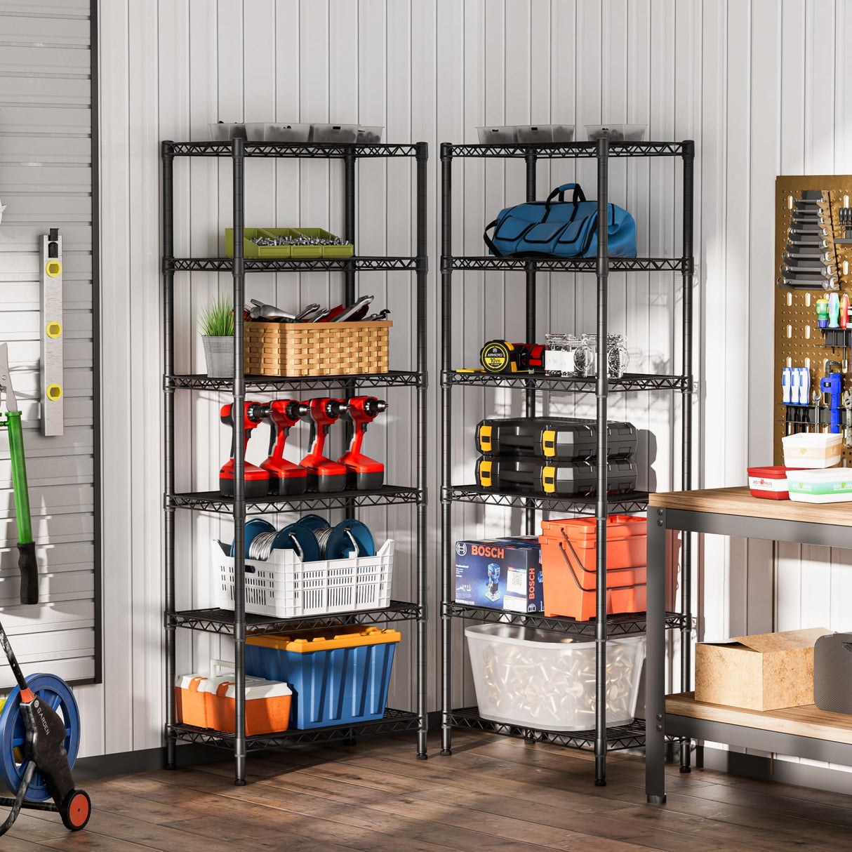 SINGAYE 6 Garage Heavy Duty Shelving Unit Kitchen Pantry Close Home Organizers and Storage Bathroom Shelf Laundry Room Organization Industrial Book Metal Wire Adjustable Shelves SINGAYE