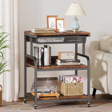 EasyCom 23.6''x18.9'' Extra Large Printer Stand with Drawer, 5-Adjustable Heights 3 Tier Printer Table with Wheels, Rolling Printer Cart with Storage for Printer Scanner Fax Home Office Use EasyCom